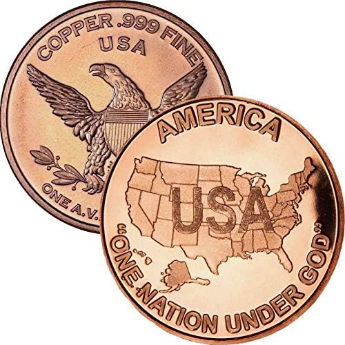 Частен монетен двор, Кръгла монета от чист мед с тегло 1 унция 999 проба (САЩ - Единна нация под властта на Бога)