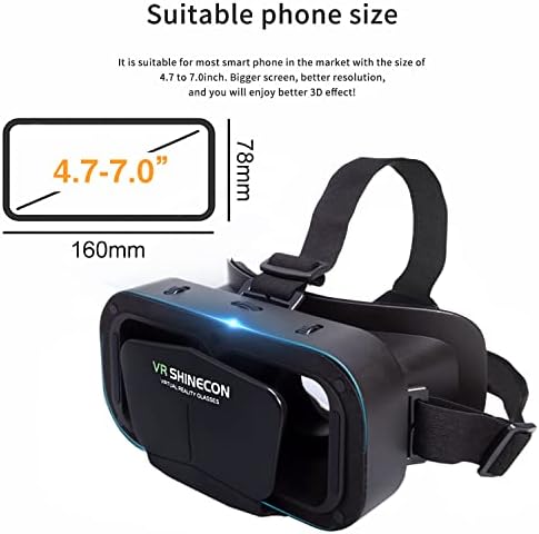 VR SHINECON Виртуална реалност VR Слушалки 3D Очила Слушалки Каски VR Очила за ТЕЛЕВИЗИЯ, филми и видео игри Съвместимост iOS, Android и поддръжка на 4,7-7 инча
