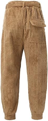 Панталони за мъже, Мъжки Зимни Обикновена Плюшена Свободни Панталони с Колан и обувки, Ежедневни Панталони