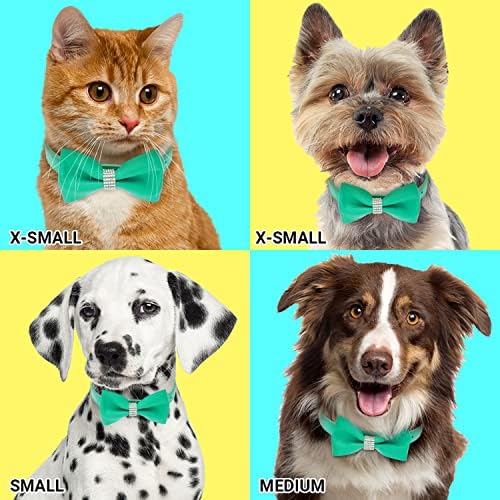 Кожена Яка FLYSTAR за кучета с папийонка - Сладък Регулируем Нашийник за малки до Средни Кучета За Момичета и Момчета - Зелен Нашийник с кристали за домашни любимци с чанта за кучета, котки, Кученца (XS-M)