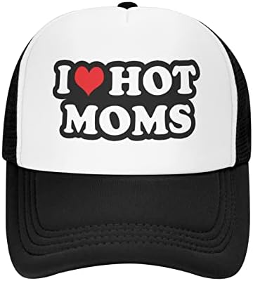 I Love Heart Hot Moms Шапка Унисекс За Възрастни Шапки шофьор на камион Регулируема Шапка за Възрастни Класически Рибарски Шапки