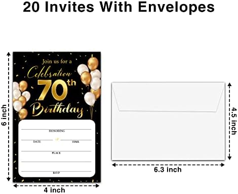 покани Картички на 70-ти рожден ден в пликове - Класическа златна тема Попълнете Празните Покани картички на парти по повод деня на раждането, за мъже, Жени, Празнични аксесоари за банкет, 20 Покани в пликове - B18