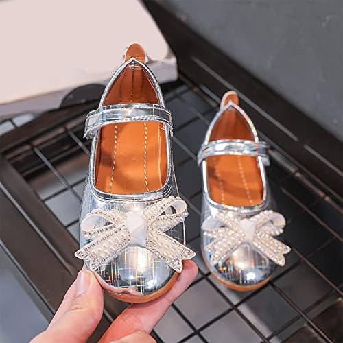 Мода Есен Ежедневни обувки за момичета на равна подметка, лека, с перли, кристали и лък, Сладък Модел обувки за малки момчета, непромокаеми обувки (сребро, за деца на 2,5-3 години)