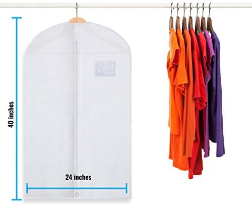 Plixio 40 Прозрачни Бели Висящи чанти за дрехи за съхранение в гардероба си - Дрехи, Палта, Танцови костюми, Чанти и калъфи за костюми за пътуване и за съхранение на дрехи Калъф за мъжки костюм, Прозрачна чанта с дрехи,