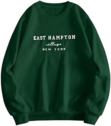 Lauweion/ Дамски Hoody с Надпис East Hampton и Графичен Принтом, мек вълнен плат Пуловер с открити Рамене Оверсайз за Момичета, Риза