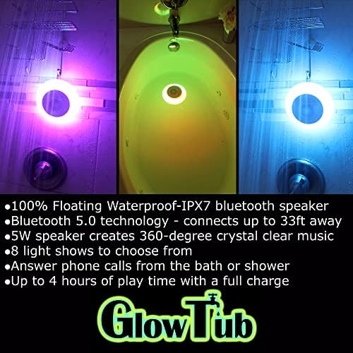 Плаващ Водоустойчив Bluetooth говорител за вана и душ GlowTub с RGB LED светлинен шоу, HD звук, IPX7, чудесно за баня и спа