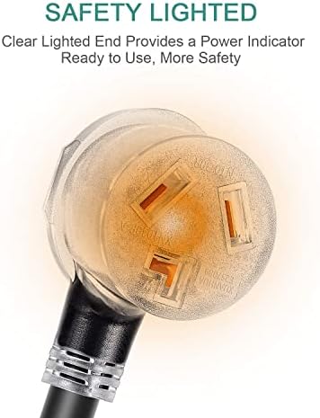 Удължител за сушилни Rophor, 3 клипса, 30 Ампера NEMA от 10-30 P до 10-30 R подсветка, се използва за увеличаване на мощността на сушилни и зареждане на електромобили, 125 В / 250, 25 фута, сертификат UL