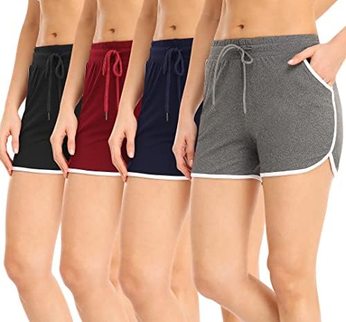 ZENEX 4 Опаковки Женски спортни къси панталони с джобове и завязками За джогинг, Тренировъчни спортни шорти