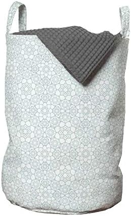 Марокански чанта за дрехи Ambesonne, Геометричен Дизайн с елементи на културата, Източна Звезда, Кошница за дрехи с дръжки, Закрывающаяся на шнур, за пране, 13 x 19, от морската пяна Бял цвят