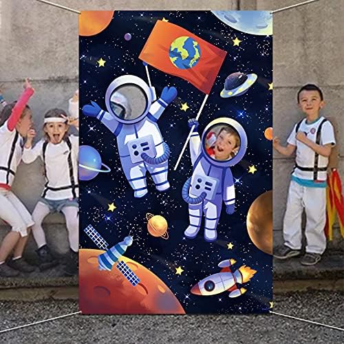 Украса за парти на тема космическото пространство, на Фона На банер Със Снимка на Лицето Астронавти от голяма кърпа, на Фона На Подпори За парти С участието на Астронавти, Подпори За Фотосесия На Тема Планети във Вселената