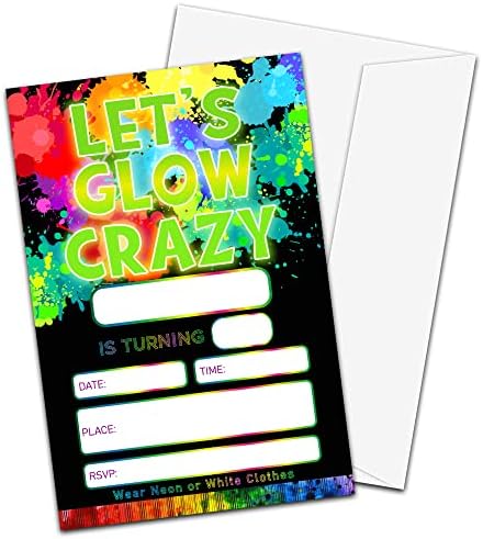 TIRYWT Светещи покани на рожден ден в пликове (20 броя в пакет), Let ' s Glow Crazy, 4 x 6 под формата на използваеми покани за рожден ден -yqk-b27
